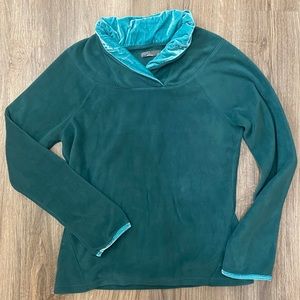 Prana Polar Fleece Velvet Trim Pullover Sweatshirt